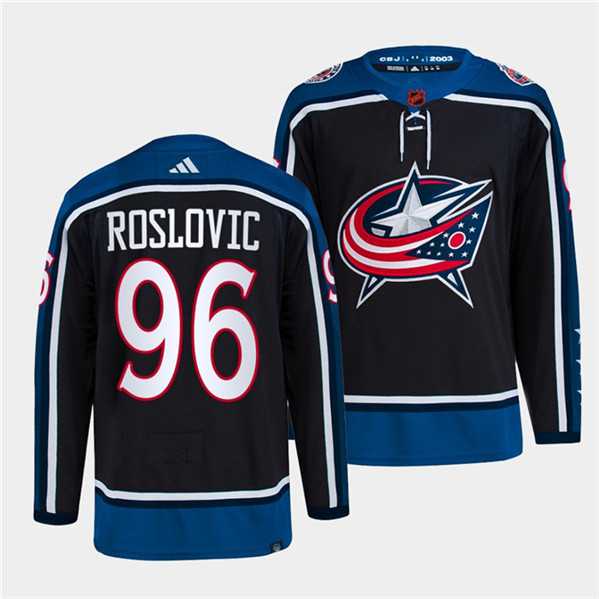 Mens Columbus Blue Jackets #96 Jack Roslovic Navy 2022 Reverse Retro Stitched Jersey Dzhi